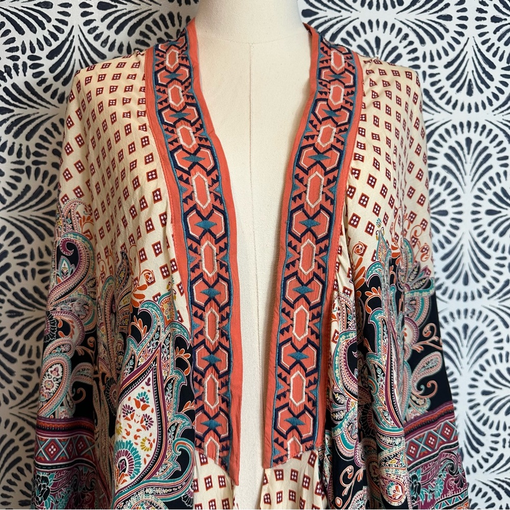 Flying Tomato Embroidered Vibrant Bohemian Open Front Kimono - Picture 5 of 16